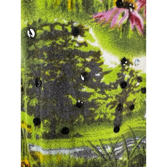 Collections L Vibrant Granny 3/4 Sleeve Barn Birds Floral Sequin Country Grandma - Picture 5 of 10